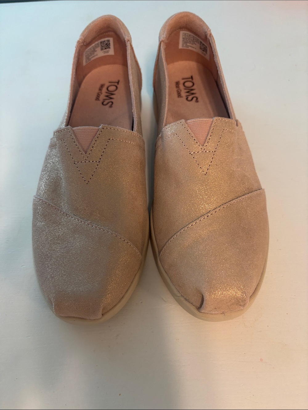 Toms Women's Slip-On Flats in Shimmery Blush Pink
